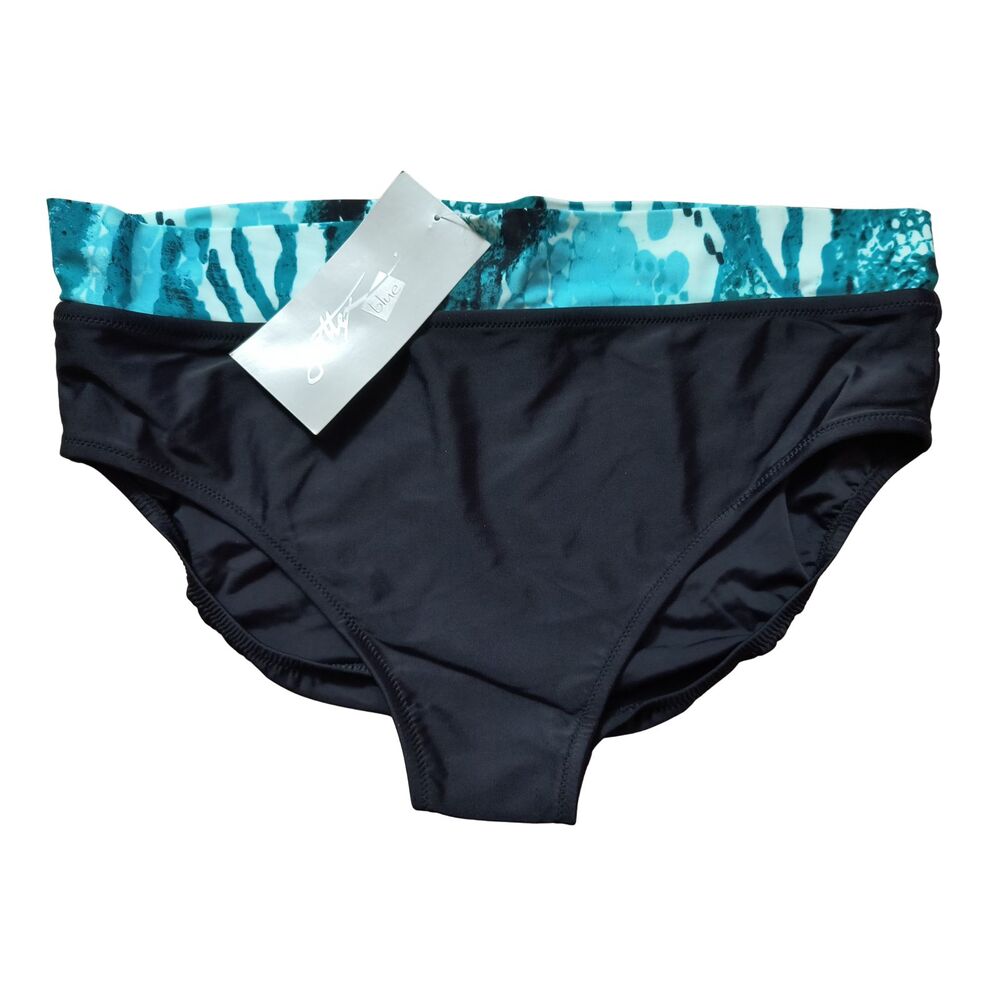 Gottex Blue Banded Hipster Bikini Swim Bottom 16 Black Teal Waist NWT